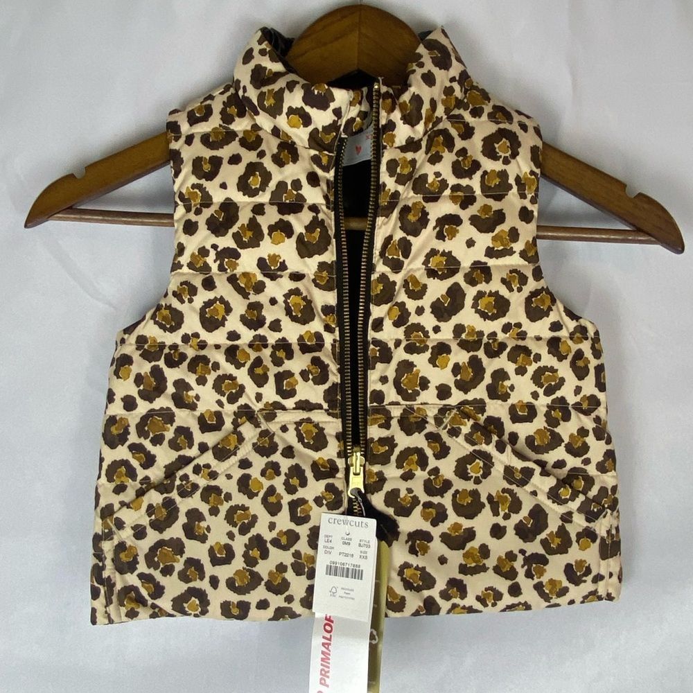 J. Crew Crewcuts Girls Puffer Vest Reversible Leopard / Black Full-Zip NWT xxs